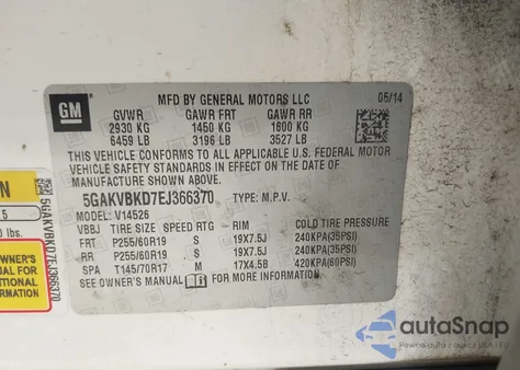 2014 Buick Enclave Leather z USA, uszkodzony, nr VIN 5GAKVBKD7EJ366370